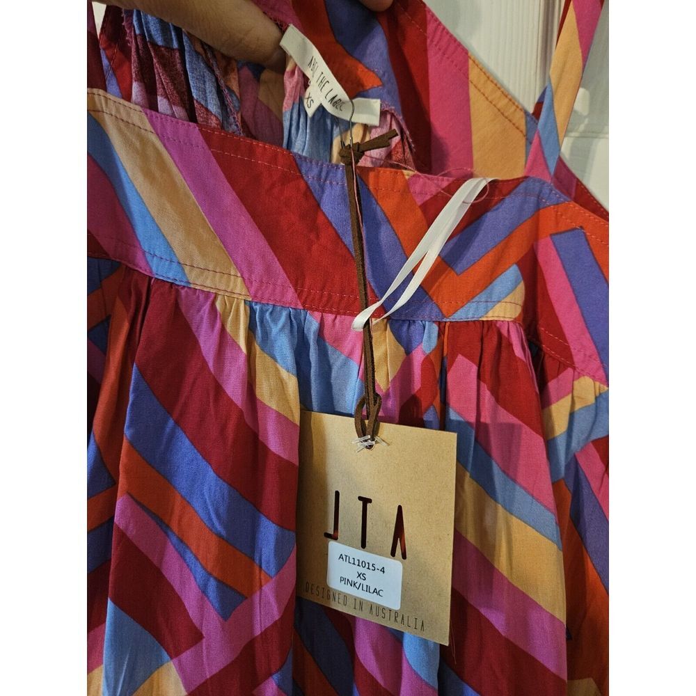 ABEL THE LABEL Women's Colorful Geo Tiered Strappy Tent Sun Dress Sz XS NWT - Picture 2 of 4